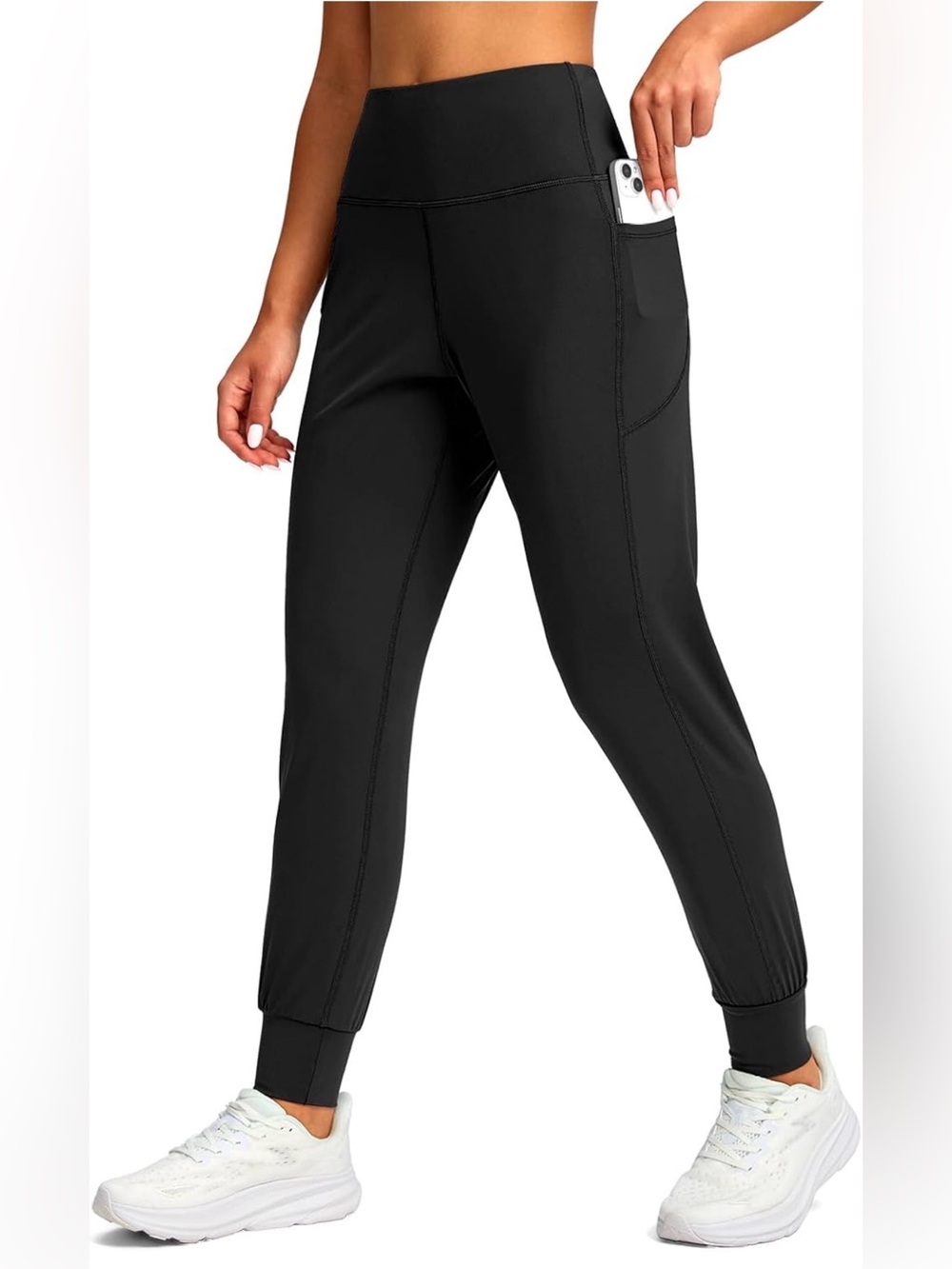 High-Waist Black Athletic Jogger Pants with Side Pocket